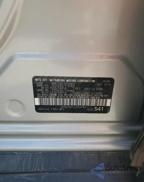 2020 Mitsubishi Outlander Se z USA, uszkodzony, nr VIN JA4AD3A31LZ023784